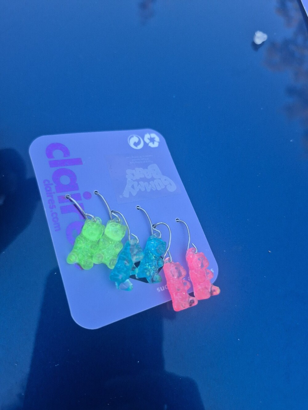 Claire's Neon Gummy Bear Hoop Earrings - Green, Blue, Pink